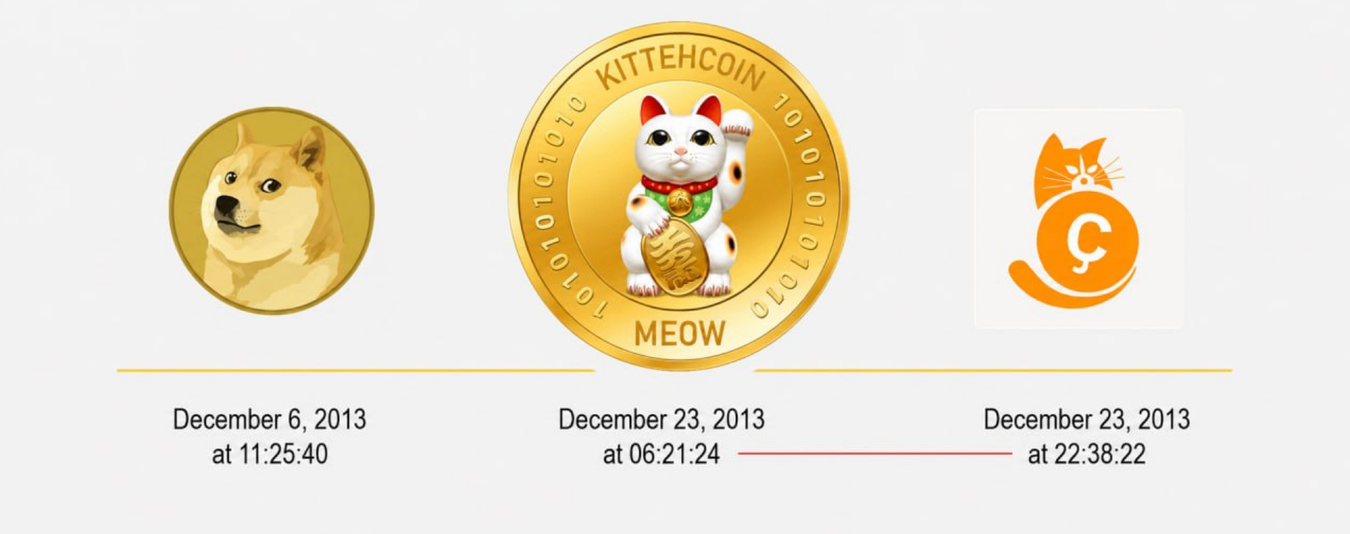 KittehCoin genesis timeline compared to Dogecoin and Catcoin
